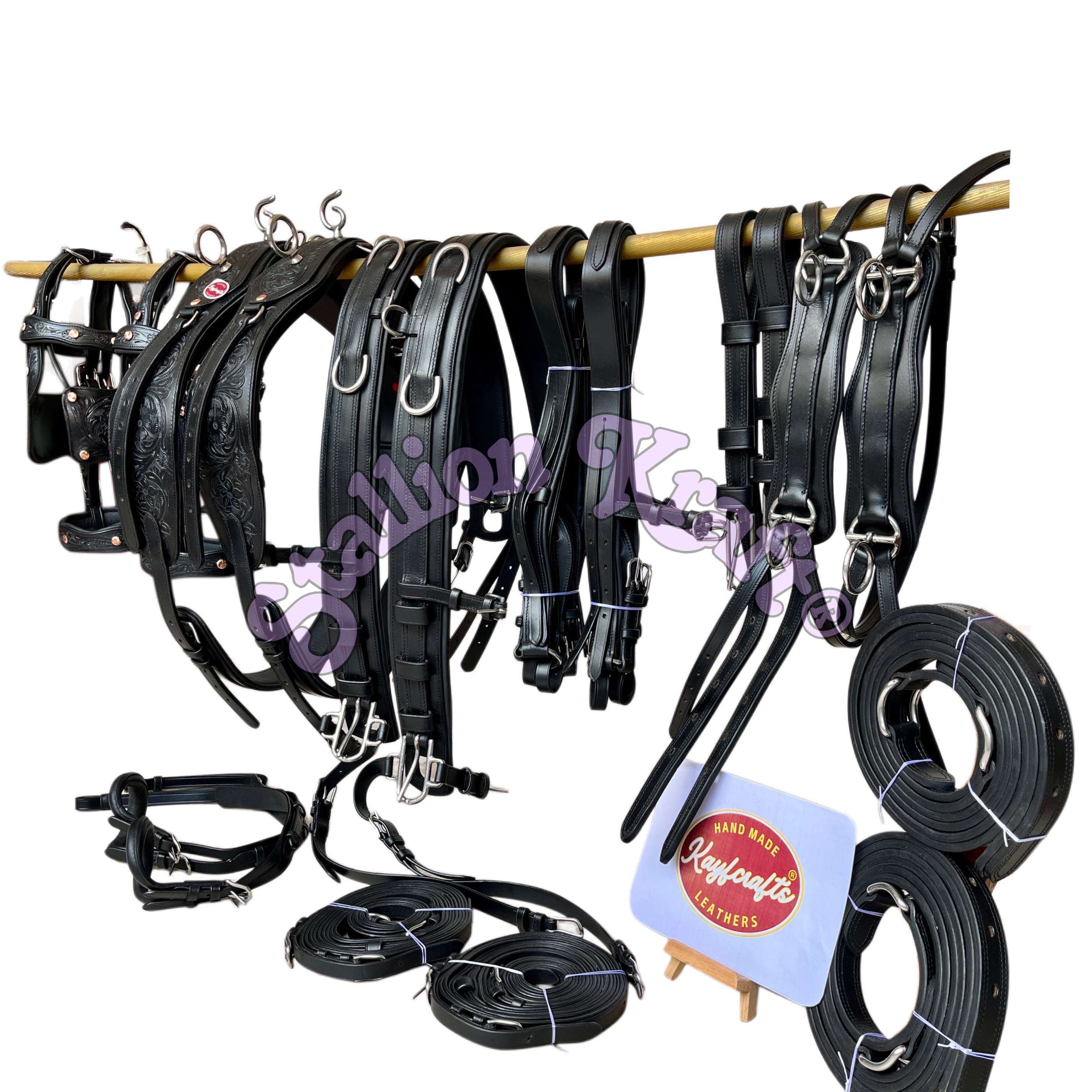 Team Pair Carriage Harness Full Grain Oiled Black Leather Horse Driving Harness