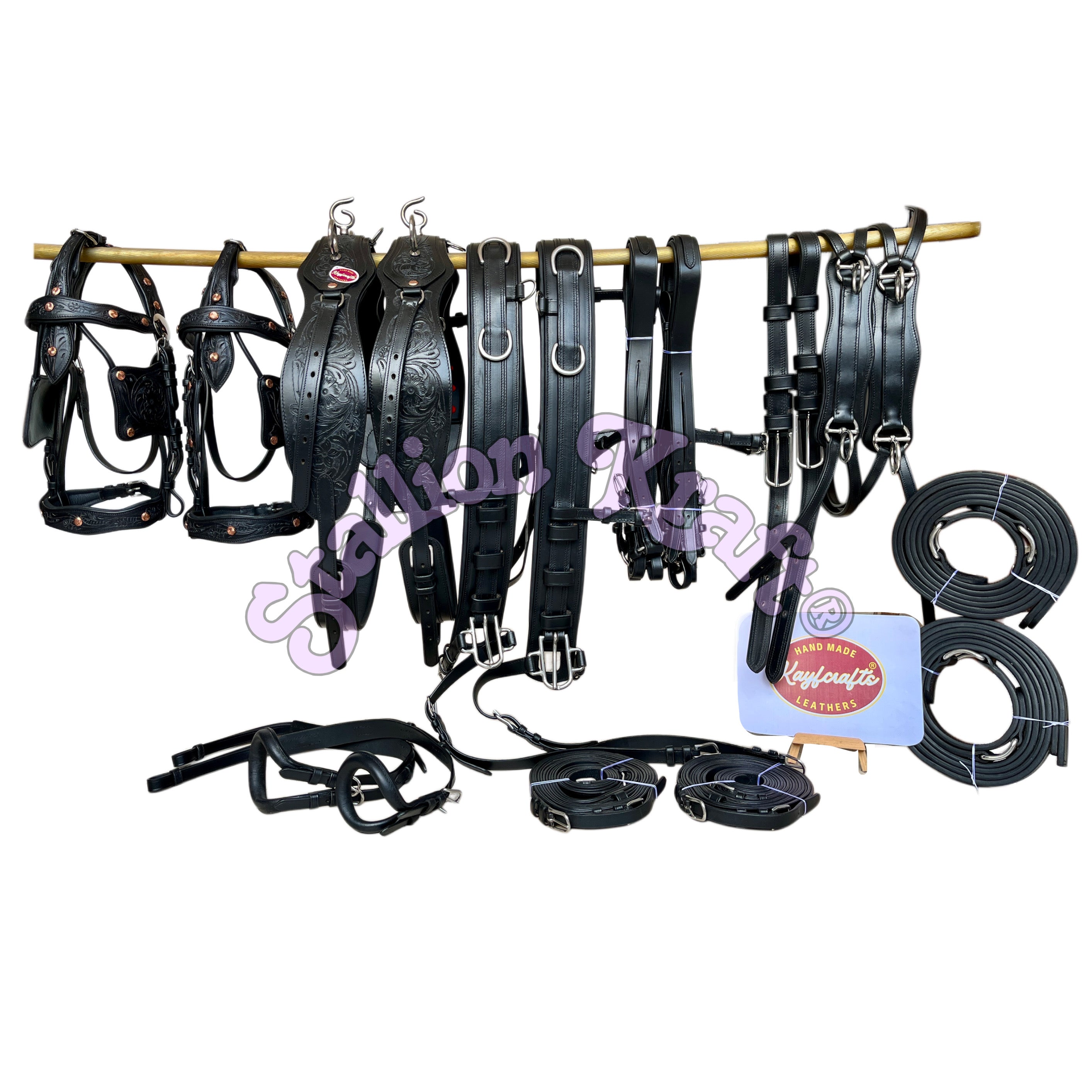 Team Pair Carriage Harness Full Grain Oiled Black Leather Horse Driving Harness