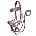 Antique Dark Brown Leather Sidepull Bitless Bridle  Hand Tooled Full Grain Leather with Matching Reins