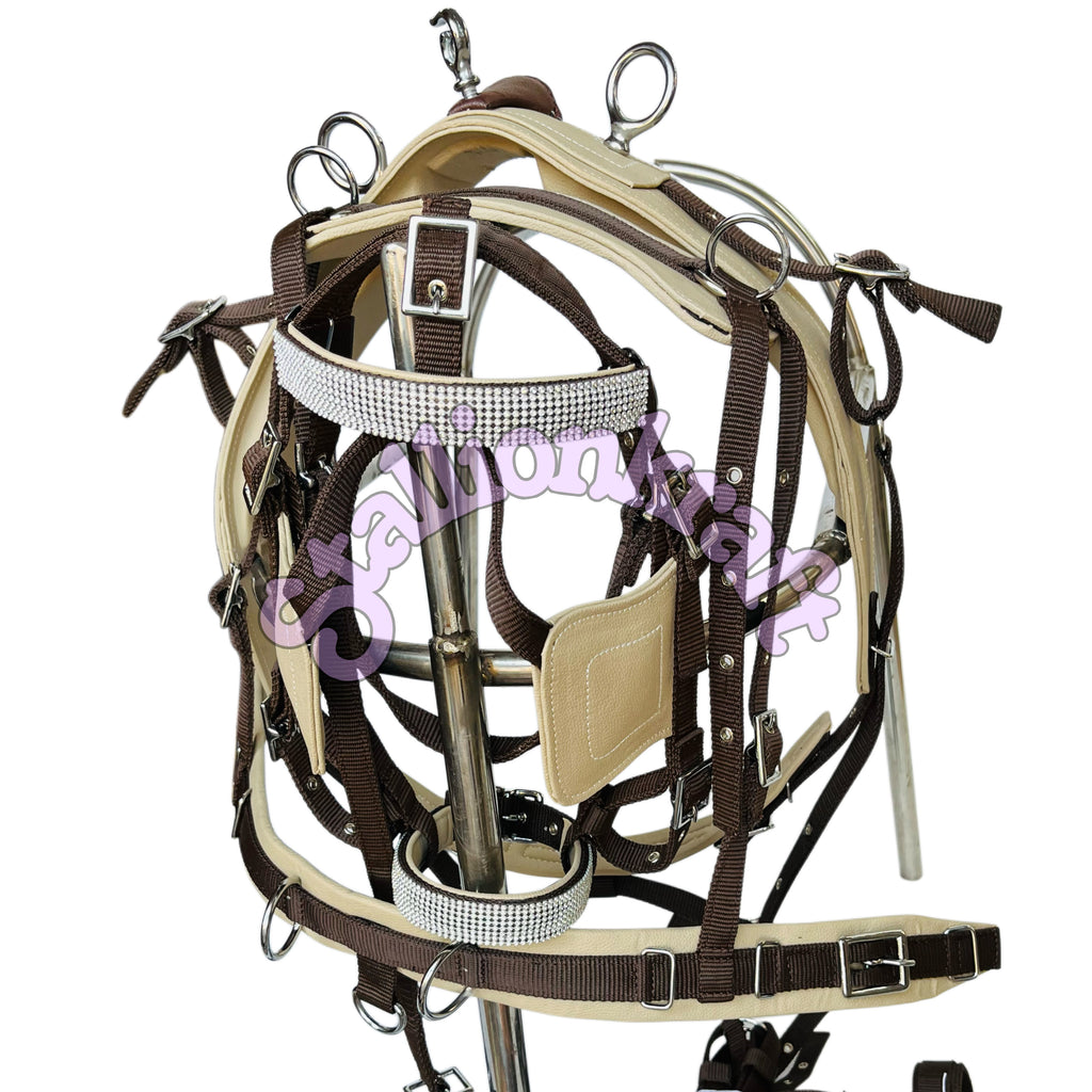 Two Tone Beige and Brown Nylon Horse Driving Harness Single Horse Carriage Harness