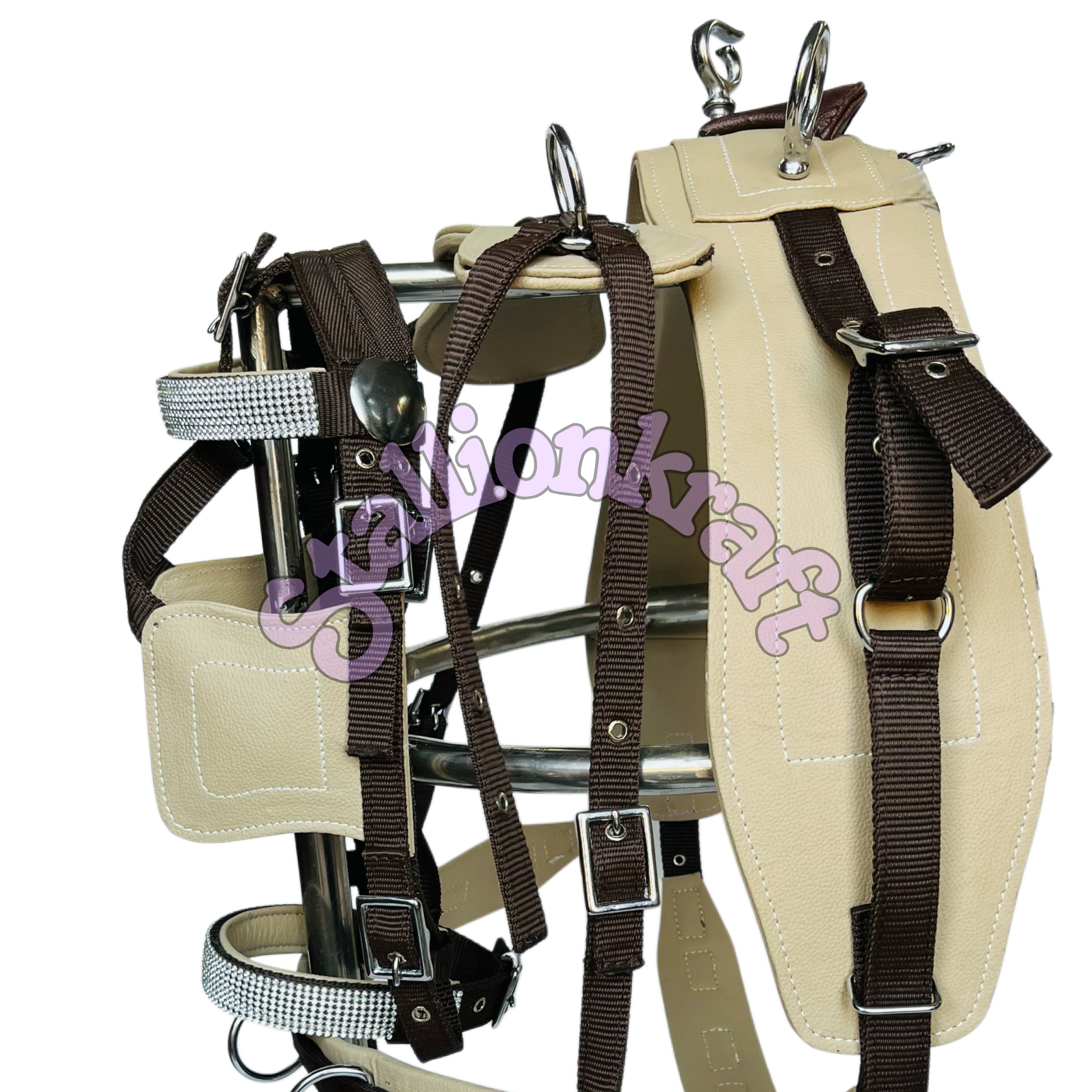 Two Tone Beige and Brown Nylon Horse Driving Harness Single Horse Carriage Harness