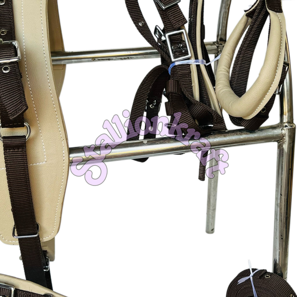 Two Tone Beige and Brown Nylon Horse Driving Harness Single Horse Carriage Harness