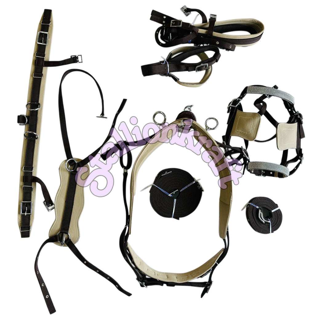 Two Tone Beige and Brown Nylon Horse Driving Harness Single Horse Carriage Harness