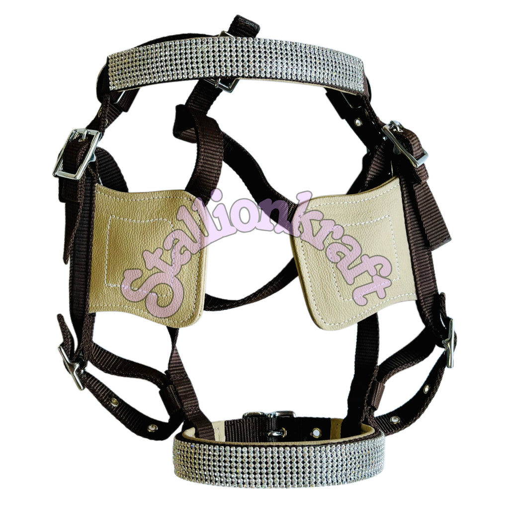 Two Tone Beige and Brown Nylon Horse Driving Harness Single Horse Carriage Harness