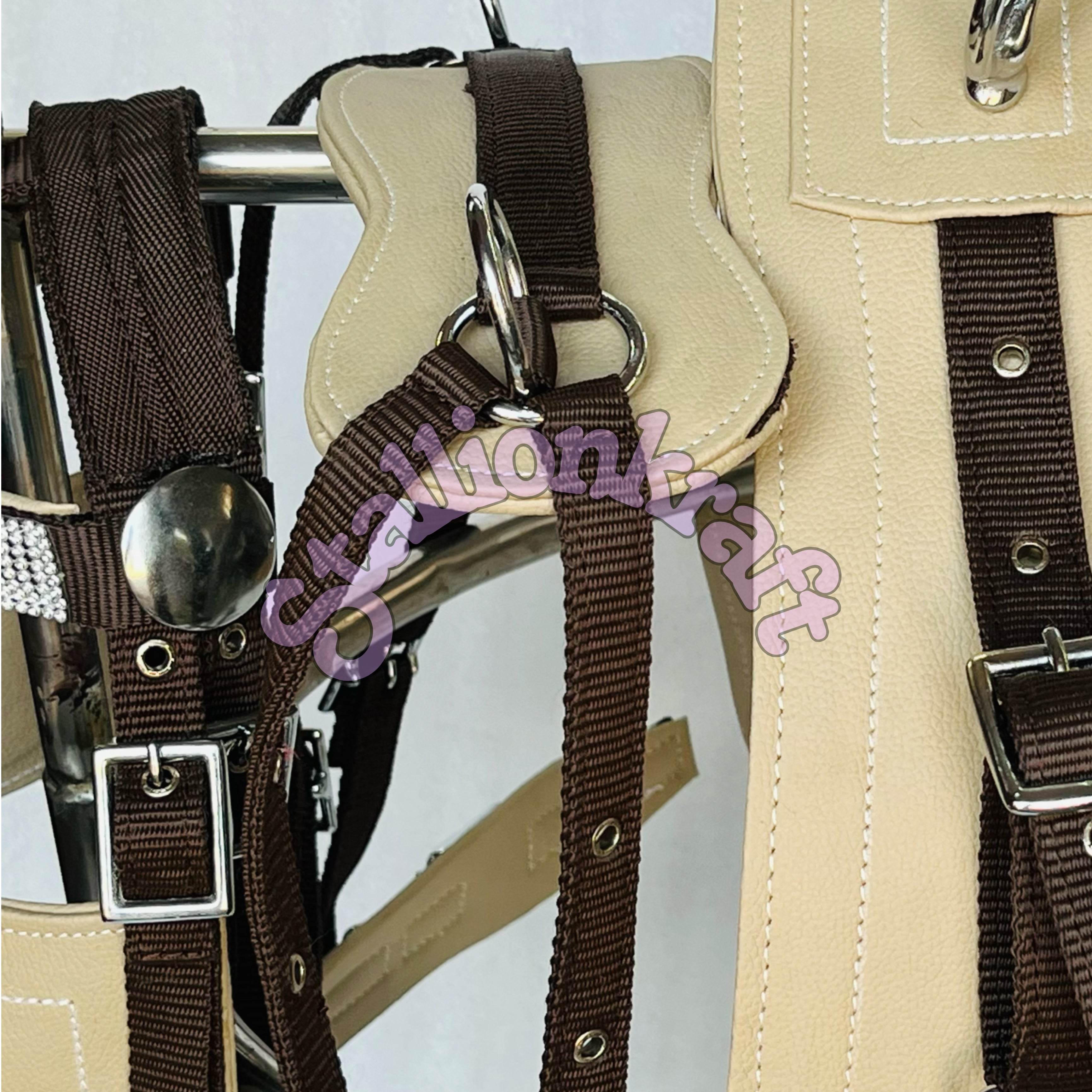 Two Tone Beige and Brown Nylon Horse Driving Harness Single Horse Carriage Harness