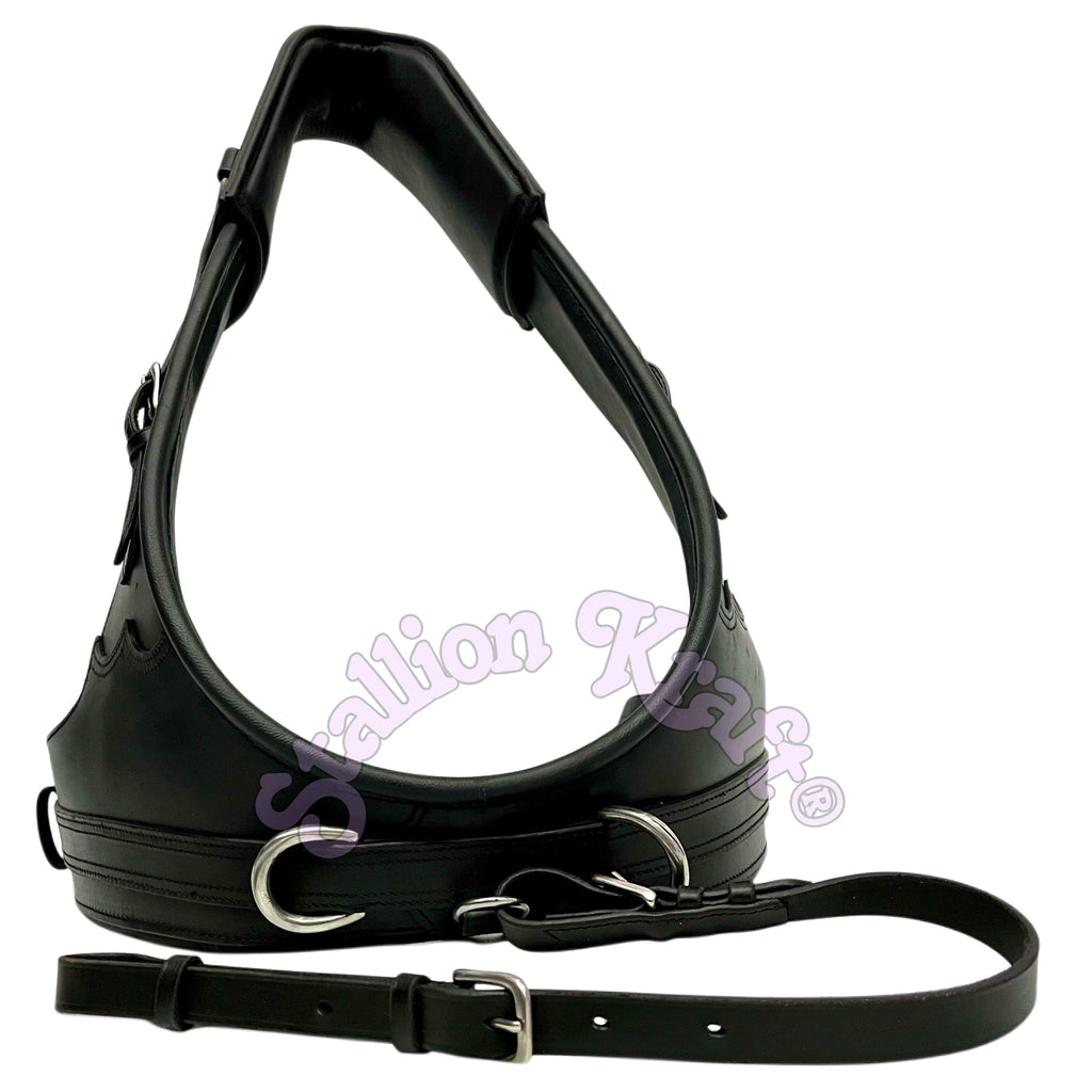 Handcrafted All Black English Pattern Genuine Full Grain Oiled Leather Horse Harness with French Collar