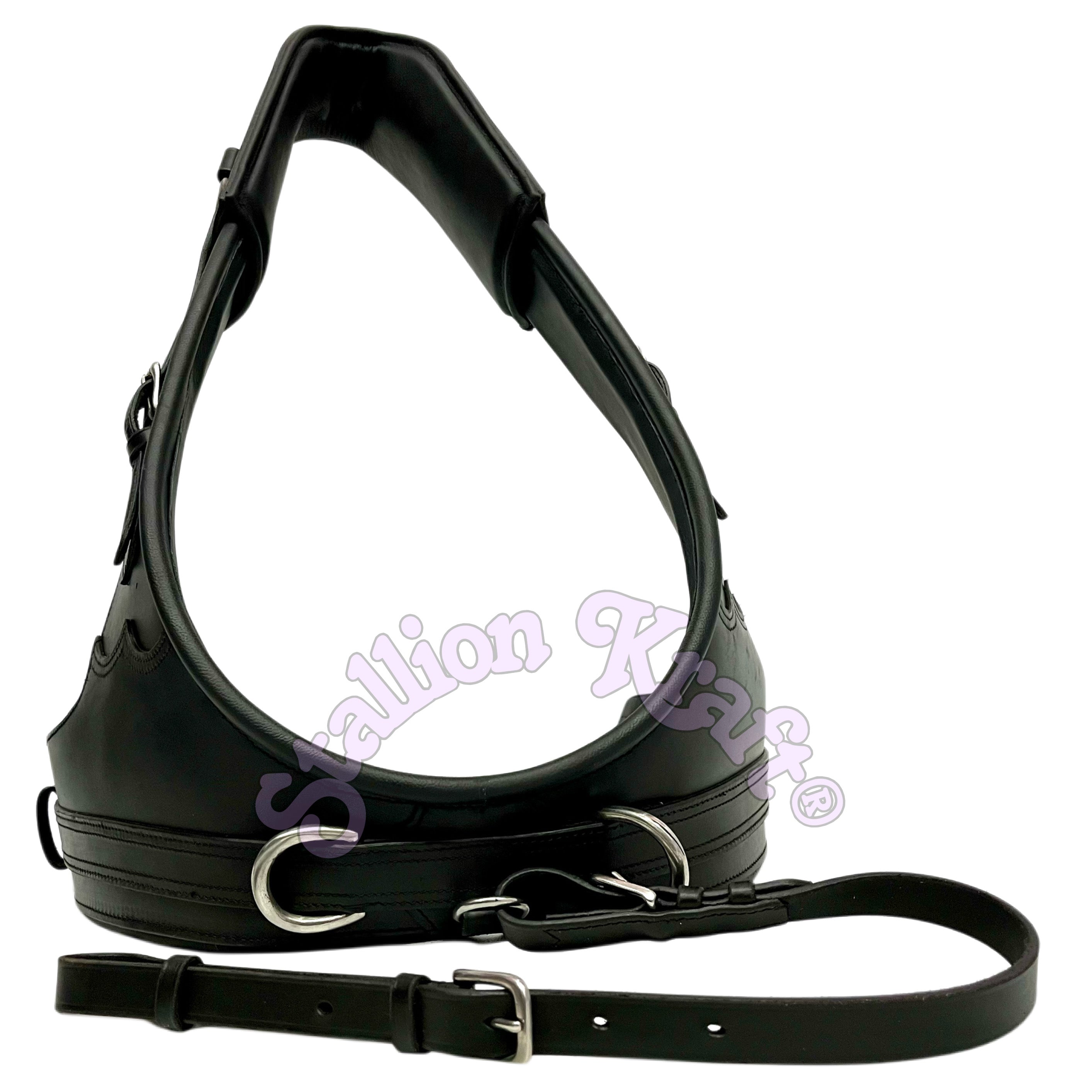 Handcrafted All Black English Pattern Genuine Full Grain Oiled Leather Horse Harness with French Collar