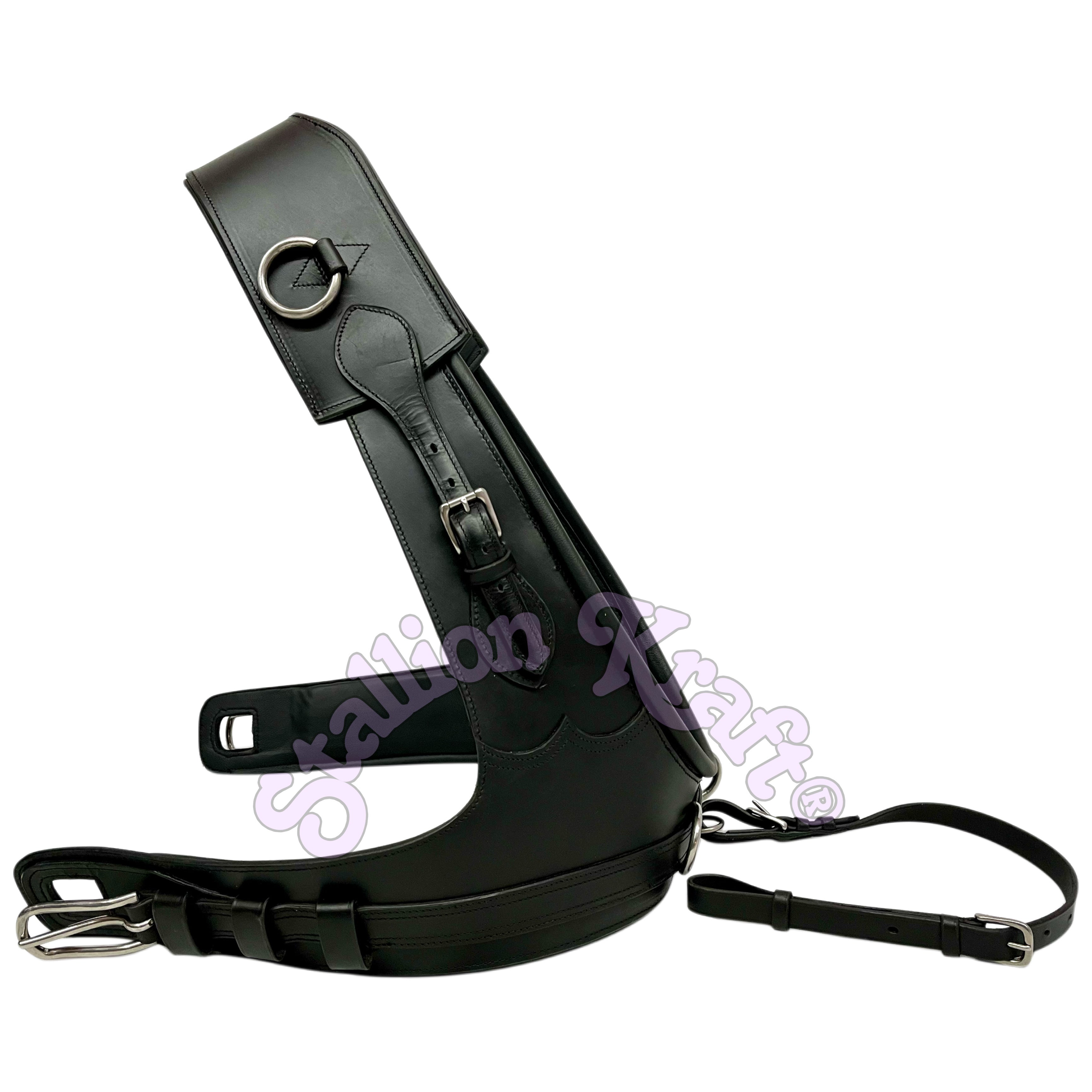 Handcrafted All Black English Pattern Genuine Full Grain Oiled Leather Horse Harness with French Collar
