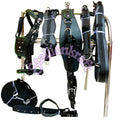 Dual Tone Black and Green Nylon Horse Driving Harness with Studded Bridle and Padded Saddle