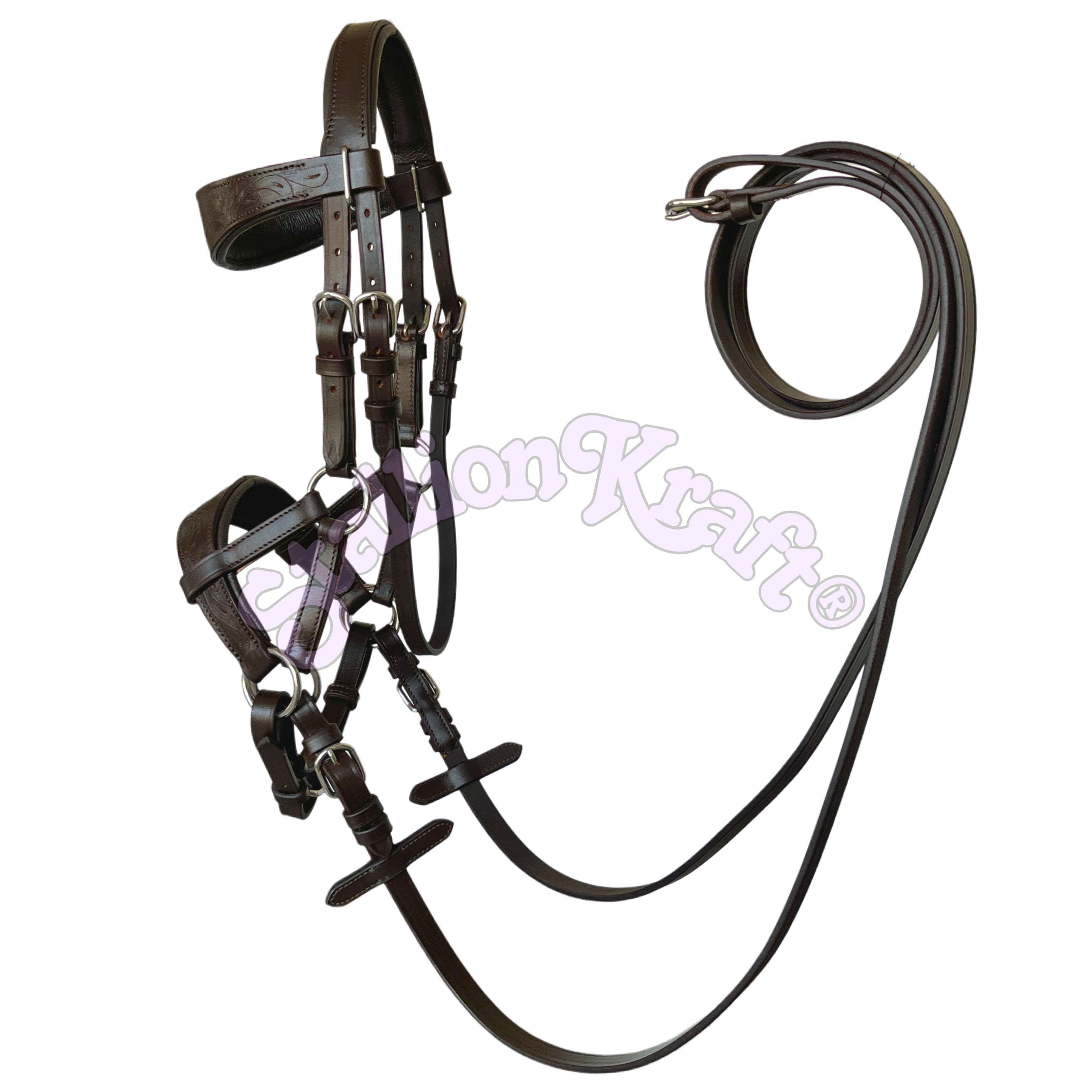 Brown Oval Sidepull Bitless Horse Bridle Full Grain Leather Hand Tooled Bridle