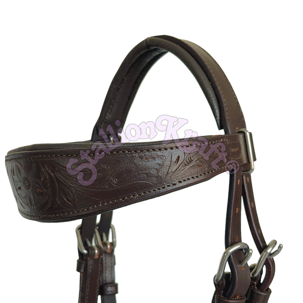 Brown Oval Sidepull Bitless Horse Bridle Full Grain Leather Hand Tooled Bridle