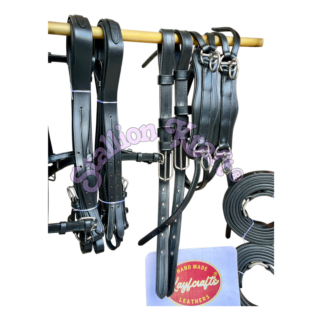 Team Pair Carriage Harness Full Grain Oiled Black Leather Horse Driving Harness