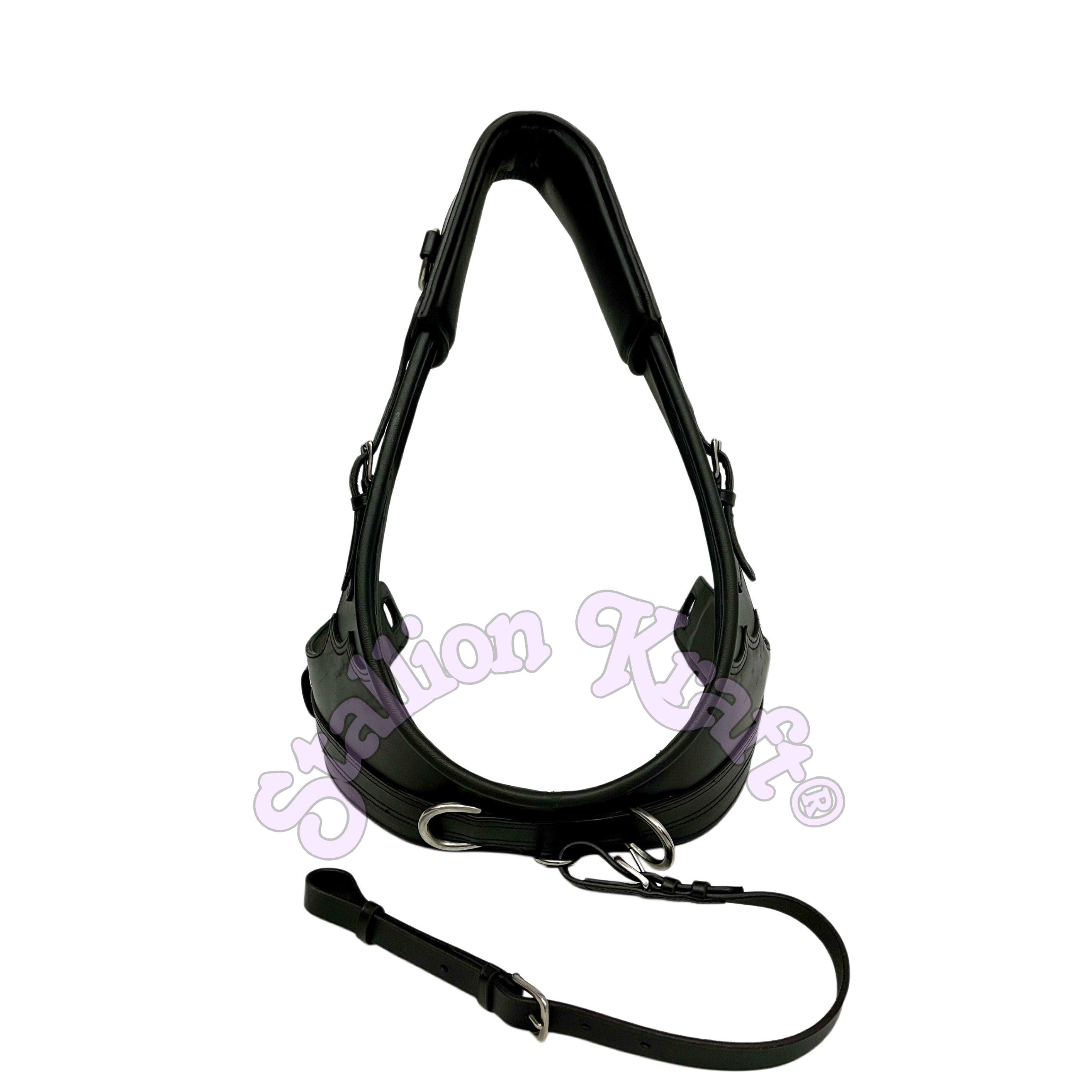 Premium Full Grain Black Leather Team Horse Driving Harness  Dual Horse Carriage Harness with Anatomical French Collar