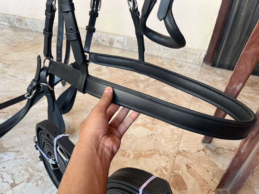 Oiled Black Full Grain Leather Horse Driving Harness Set  Single Horse Leather Carriage, Buggy & Cart Harness
