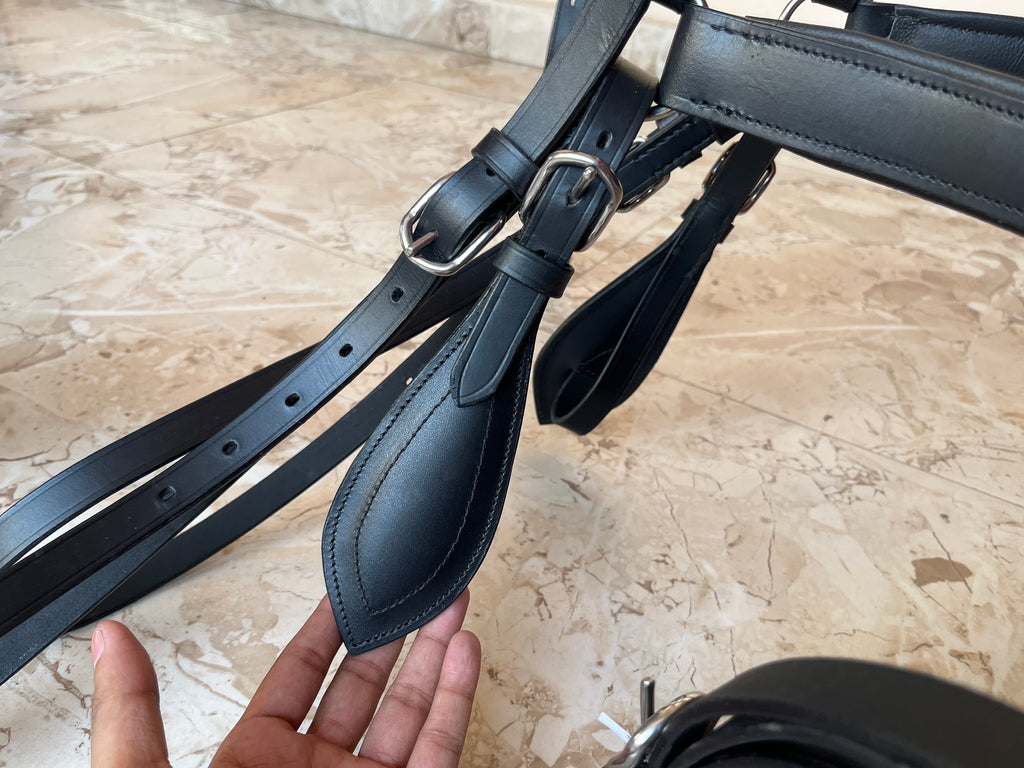 Oiled Black Full Grain Leather Horse Driving Harness Set  Single Horse Leather Carriage, Buggy & Cart Harness