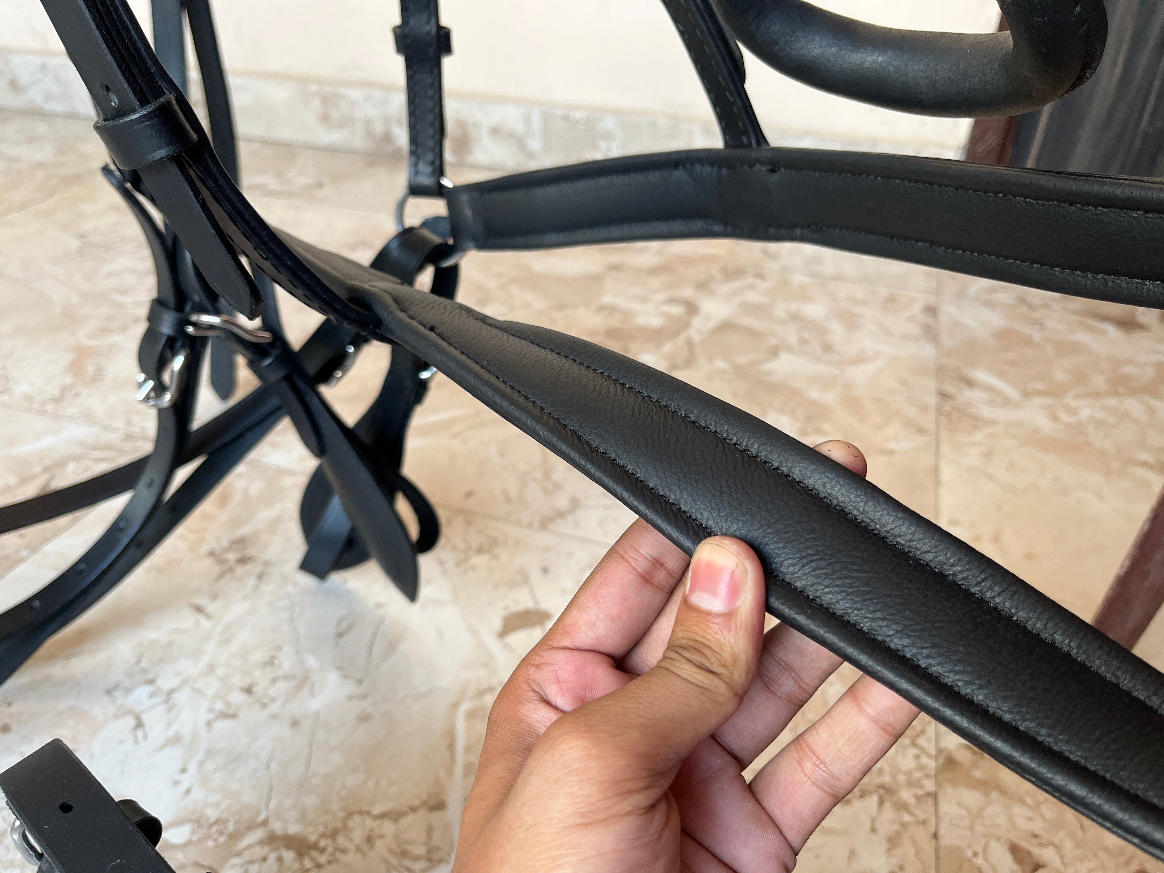 Oiled Black Full Grain Leather Horse Driving Harness Set  Single Horse Leather Carriage, Buggy & Cart Harness