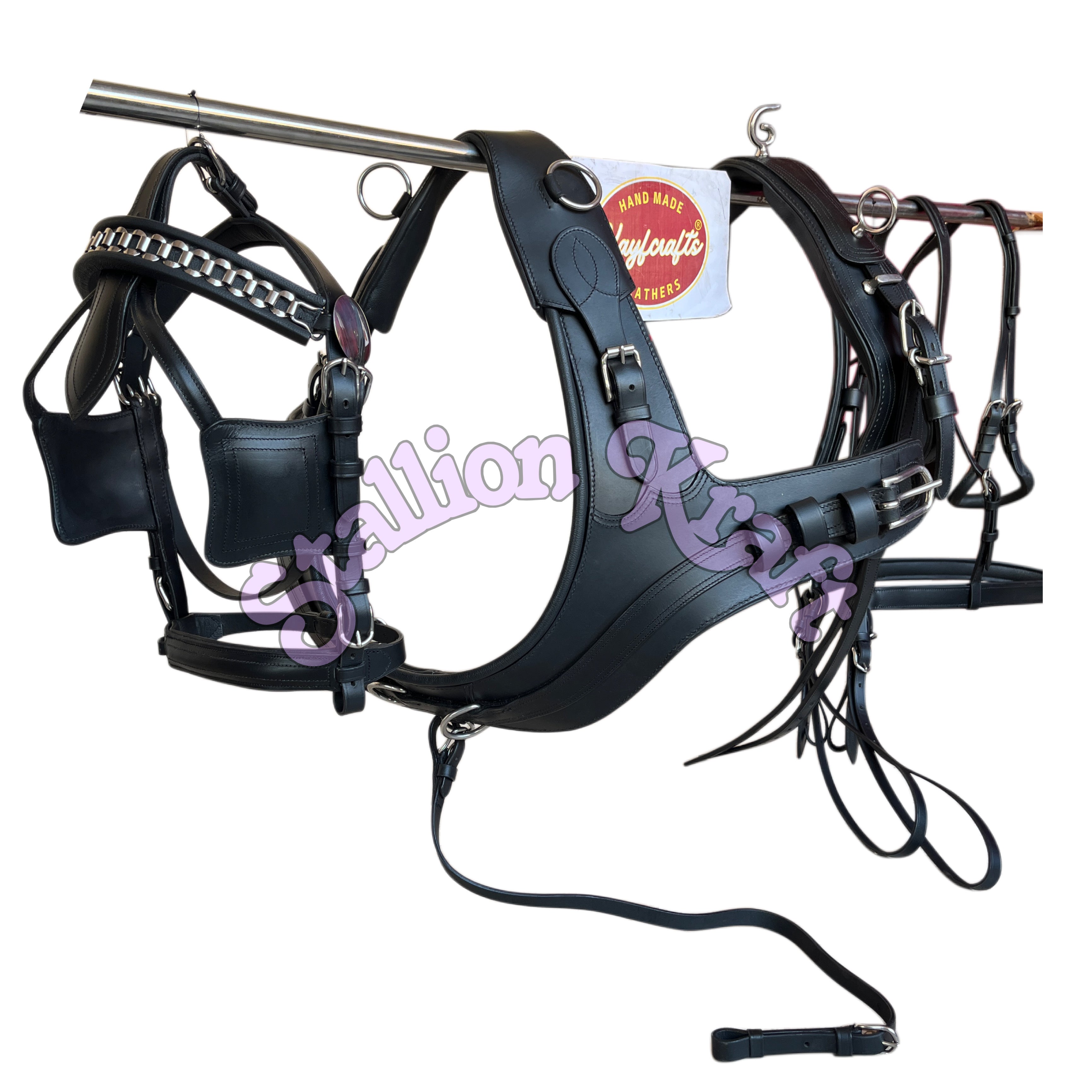 Oiled Black Full Grain Leather Horse Driving Harness Set  Single Horse Leather Carriage, Buggy & Cart Harness