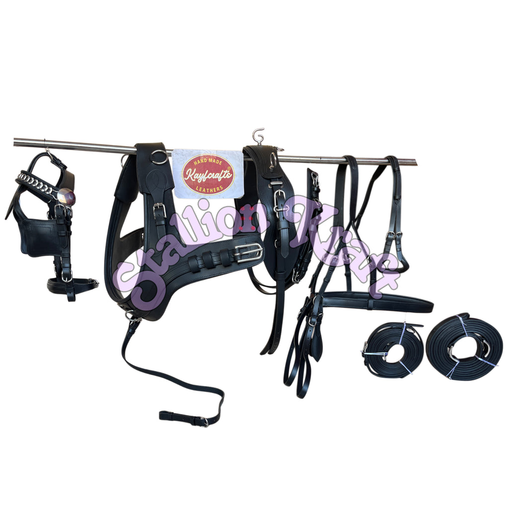 Oiled Black Full Grain Leather Horse Driving Harness Set  Single Horse Leather Carriage, Buggy & Cart Harness
