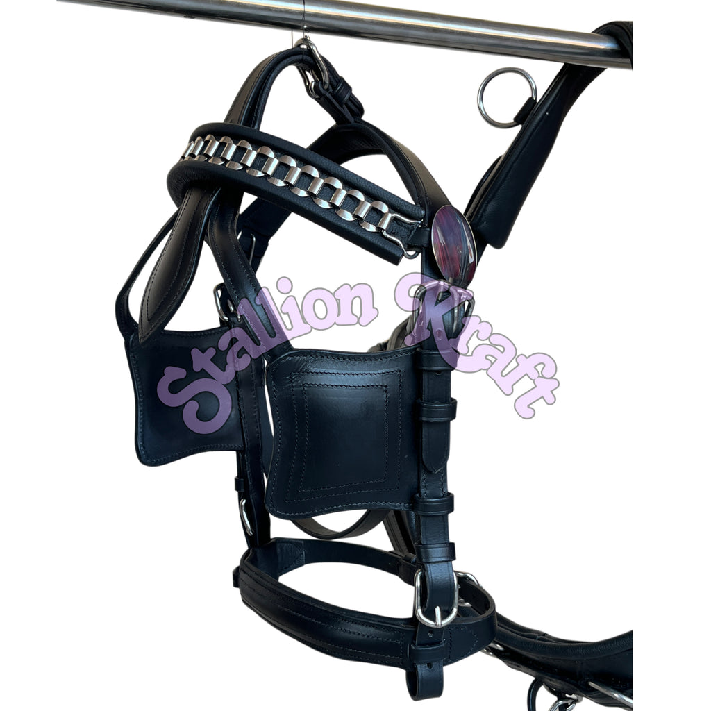 Oiled Black Full Grain Leather Horse Driving Harness Set  Single Horse Leather Carriage, Buggy & Cart Harness