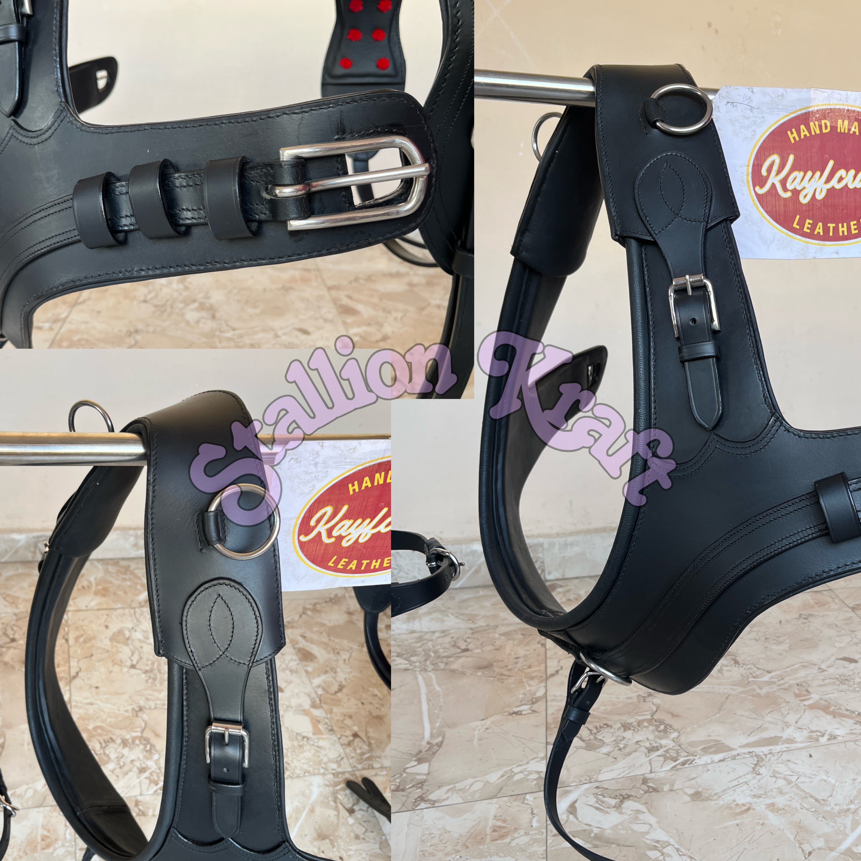 Oiled Black Full Grain Leather Horse Driving Harness Set  Single Horse Leather Carriage, Buggy & Cart Harness