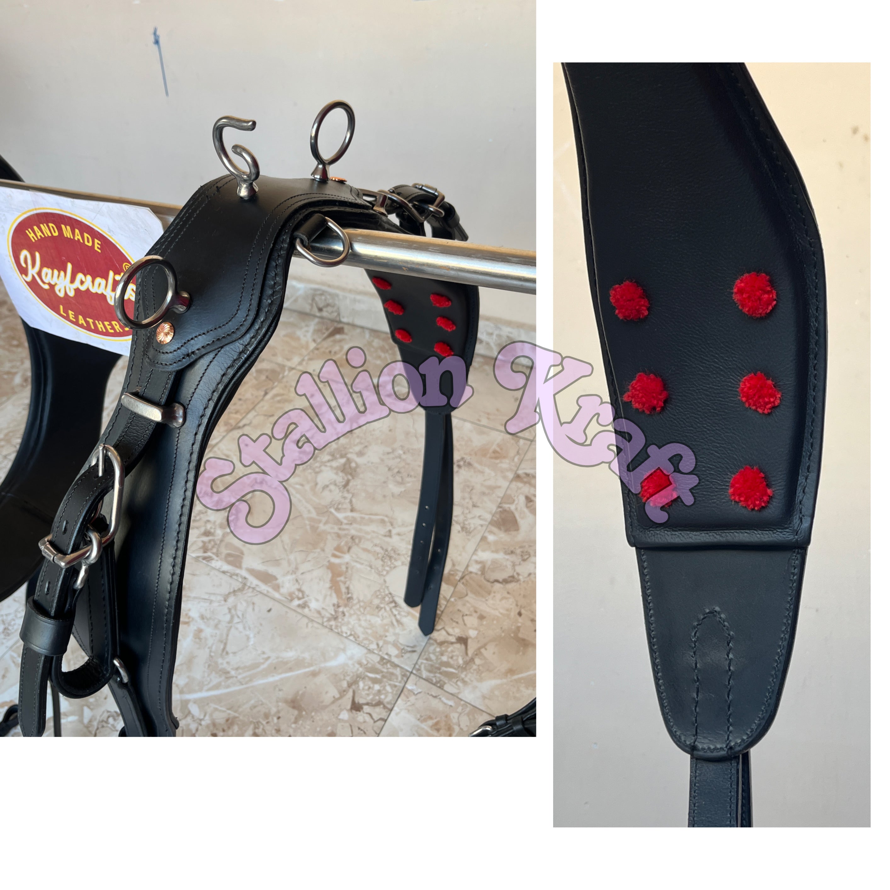 Black Full Grain Leather Horse Driving Harness Set Leather Carriage Harness with French Anatomical Collar