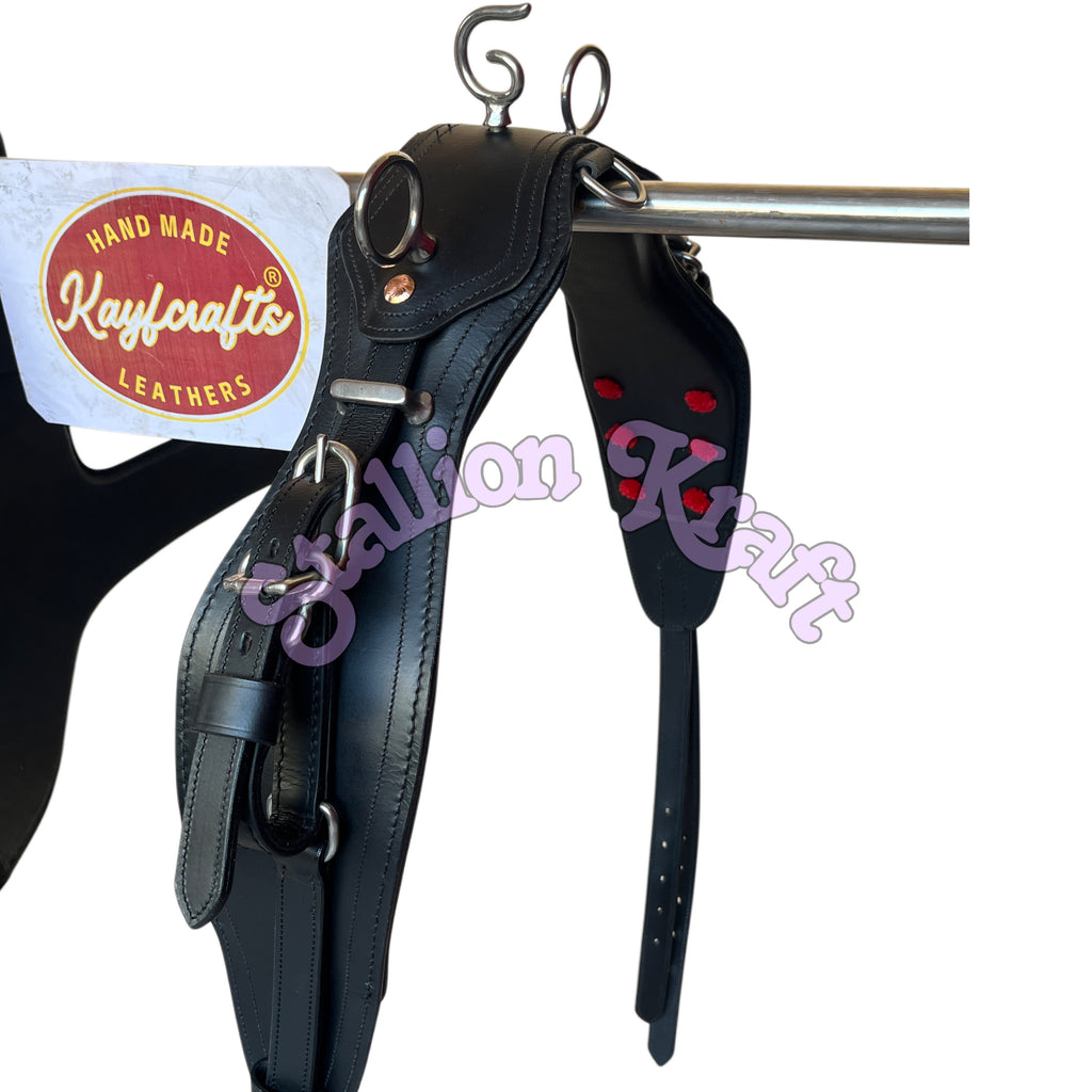Black Full Grain Leather Horse Driving Harness Set Leather Carriage Harness with French Anatomical Collar