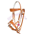 Premium Handcrafted Sidepull Bitless Bridle Natural and White Leather