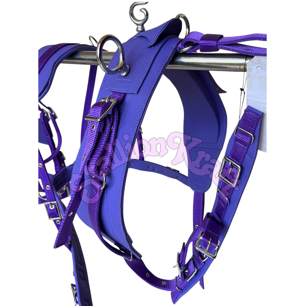 Purple Nylon Horse Driving Harness  Single Horse Carriage and Cart Harness Set
