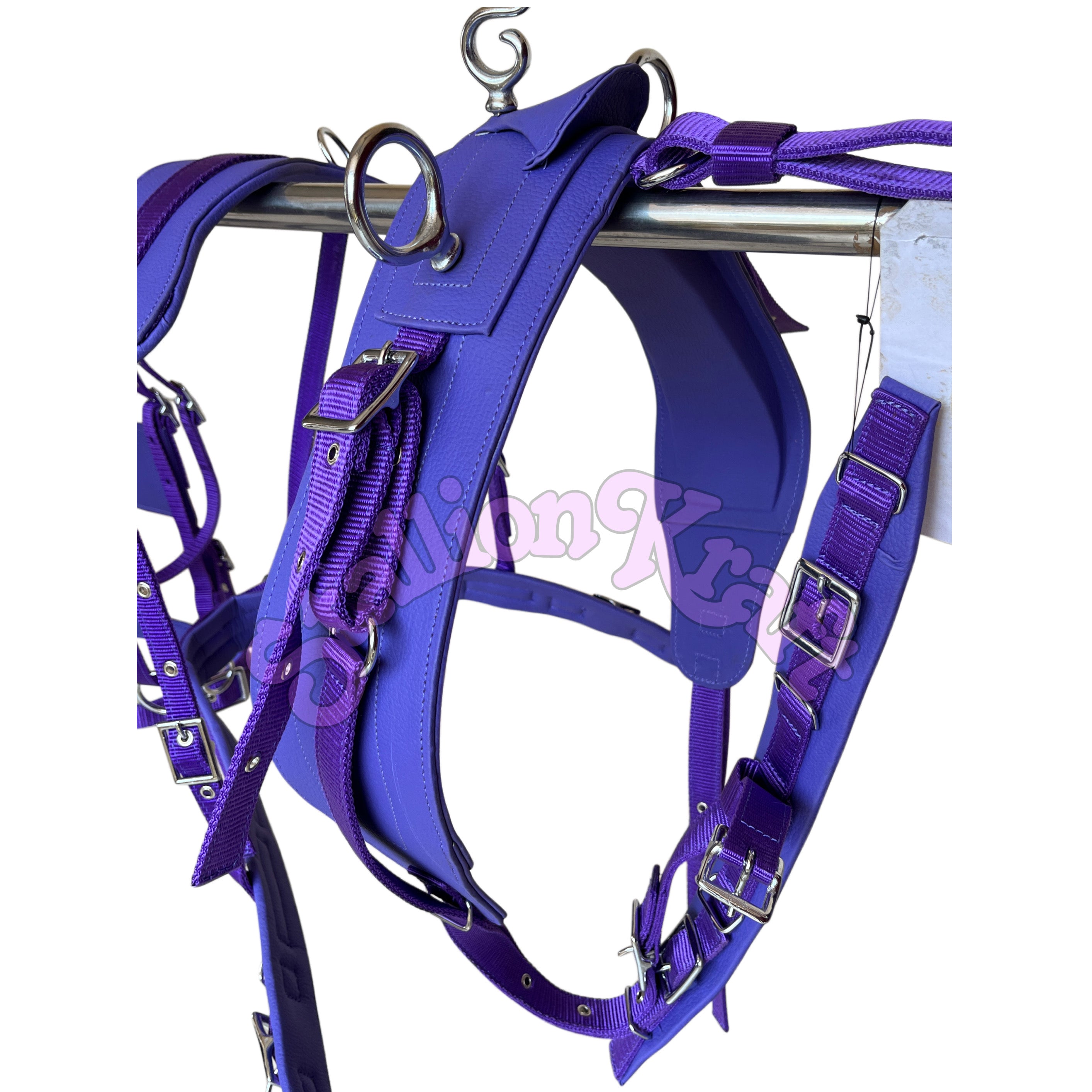 Purple Nylon Horse Driving Harness  Single Horse Carriage and Cart Harness Set