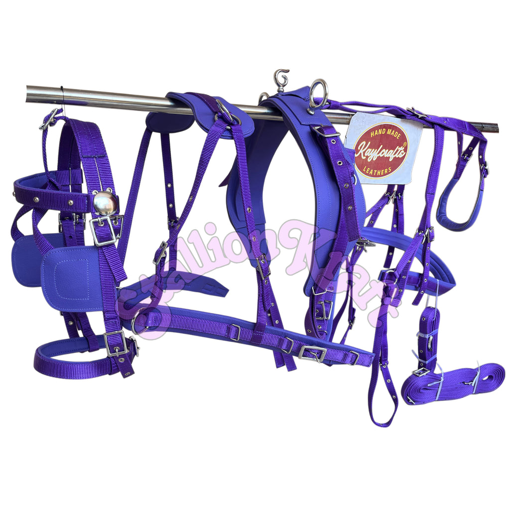 Purple Nylon Horse Driving Harness  Single Horse Carriage and Cart Harness Set