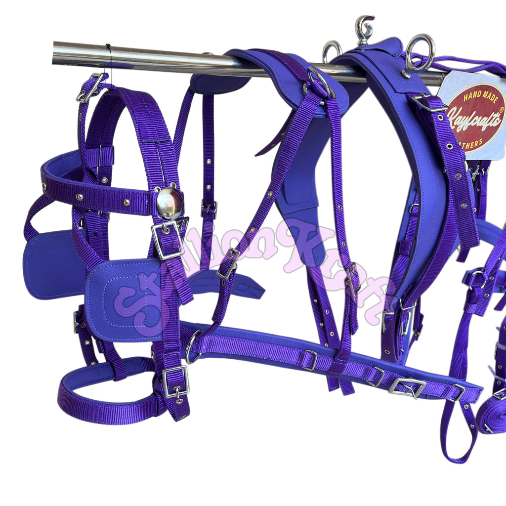 Purple Nylon Horse Driving Harness  Single Horse Carriage and Cart Harness Set