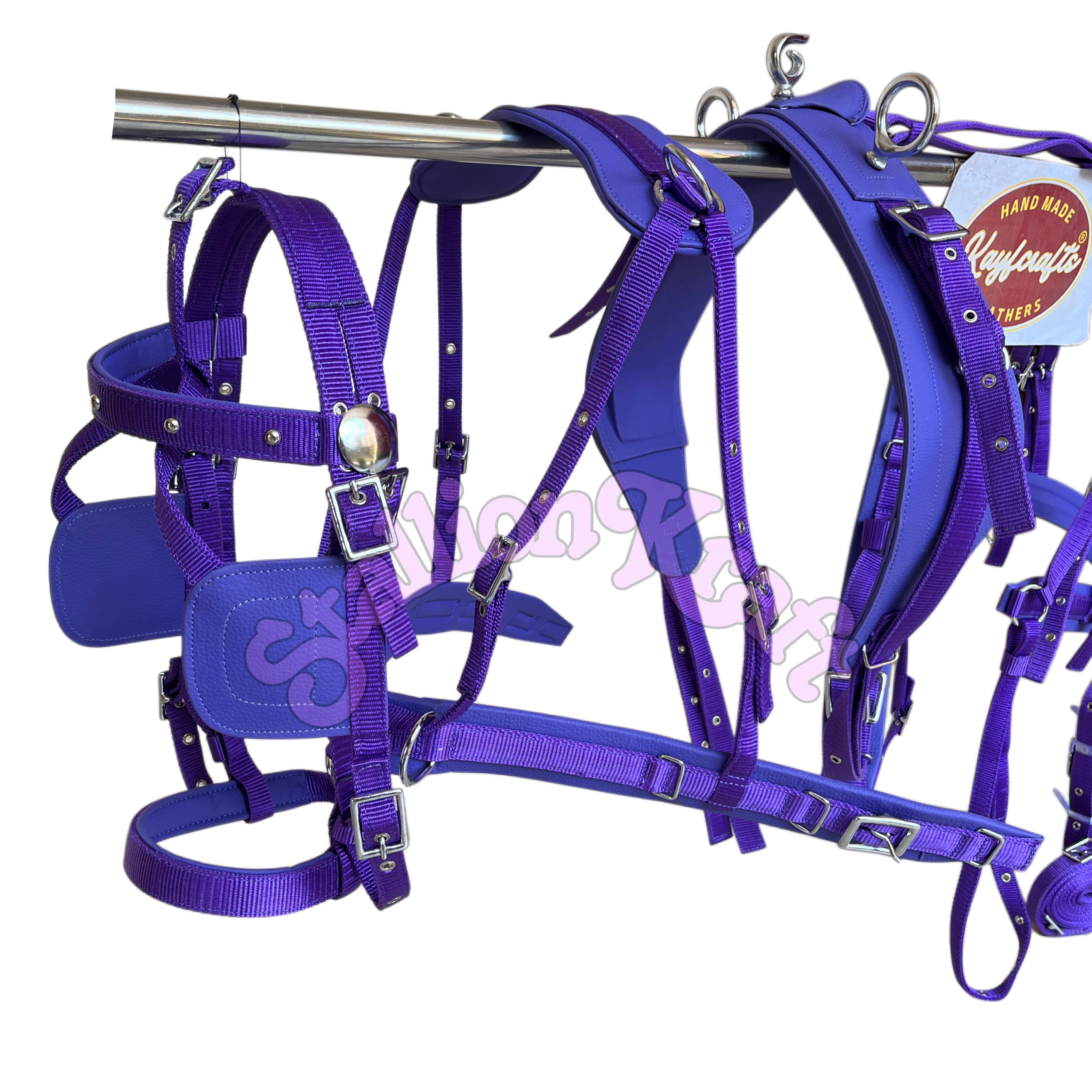 Purple Nylon Horse Driving Harness  Single Horse Carriage and Cart Harness Set