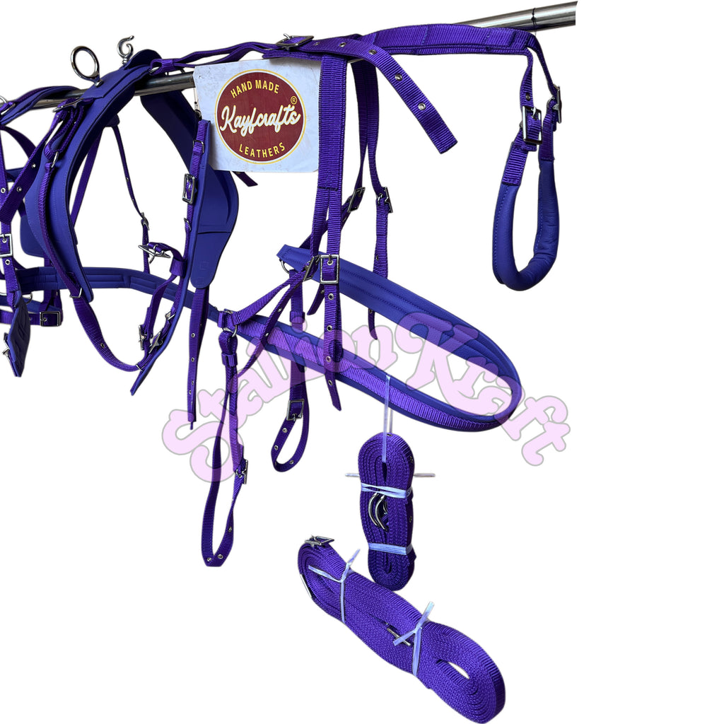 Purple Nylon Horse Driving Harness  Single Horse Carriage and Cart Harness Set
