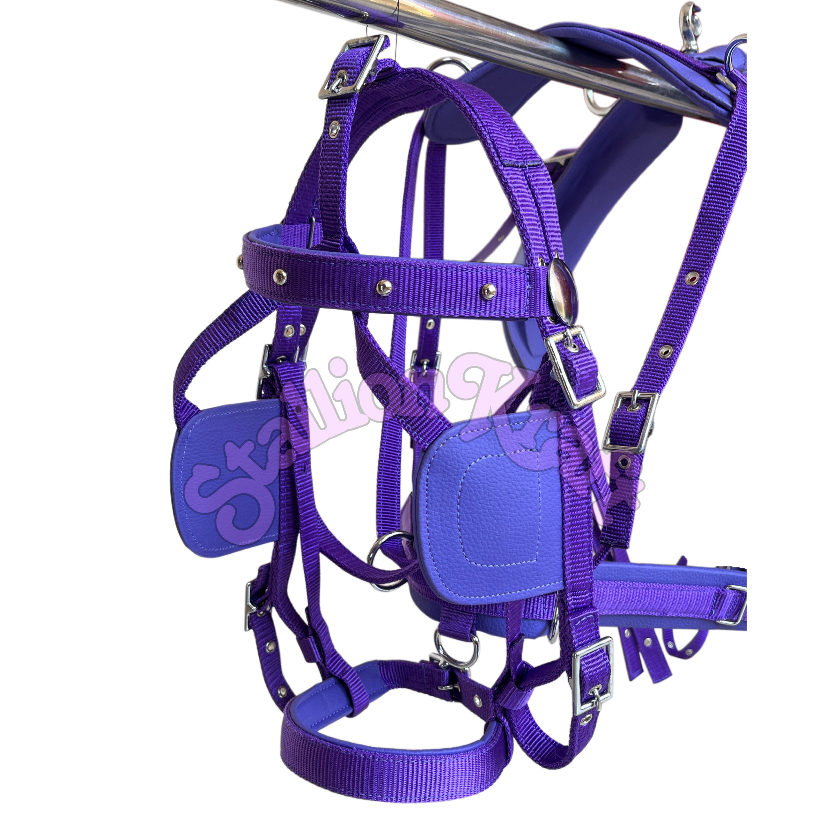 Purple Nylon Horse Driving Harness  Single Horse Carriage and Cart Harness Set