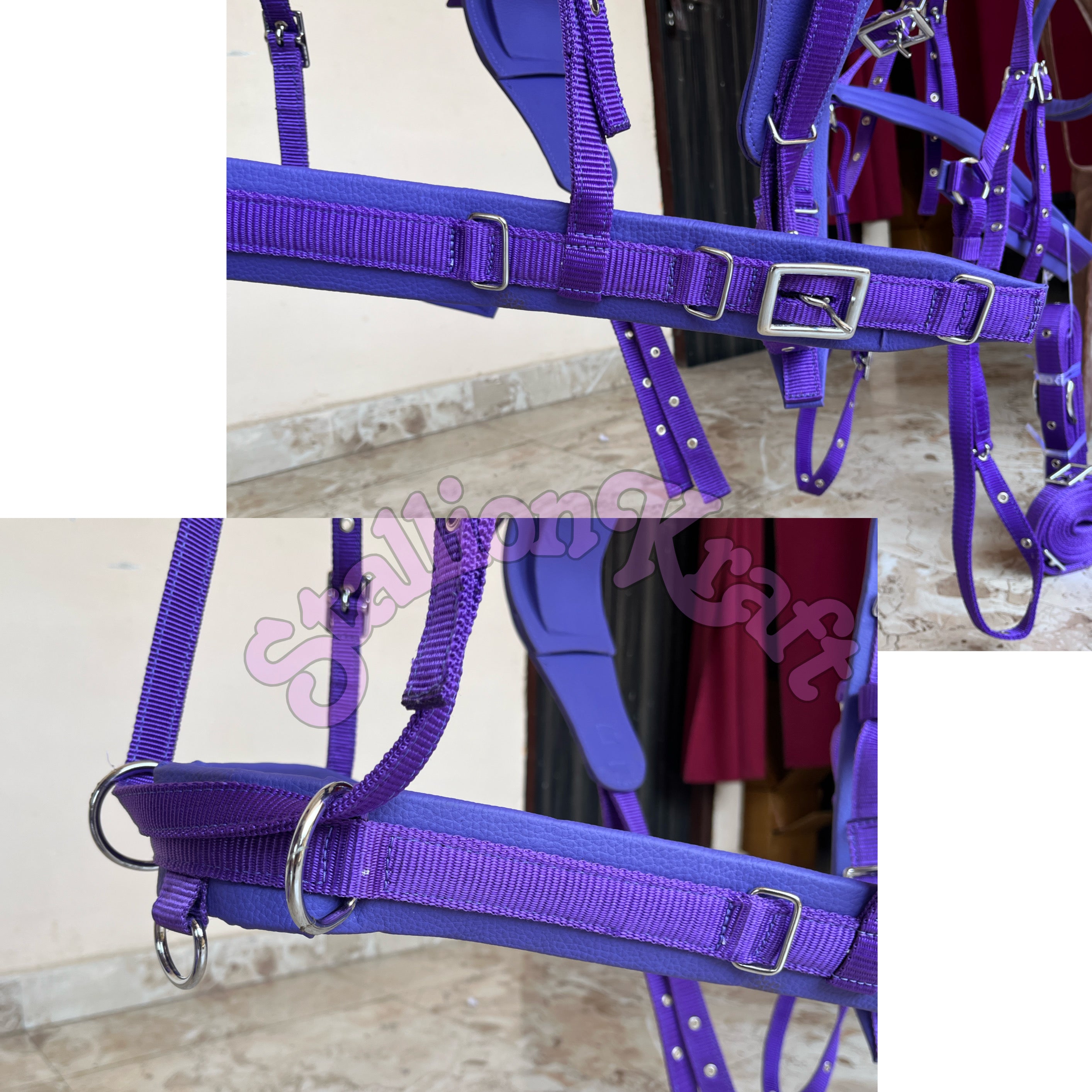 Purple Nylon Horse Driving Harness  Single Horse Carriage and Cart Harness Set