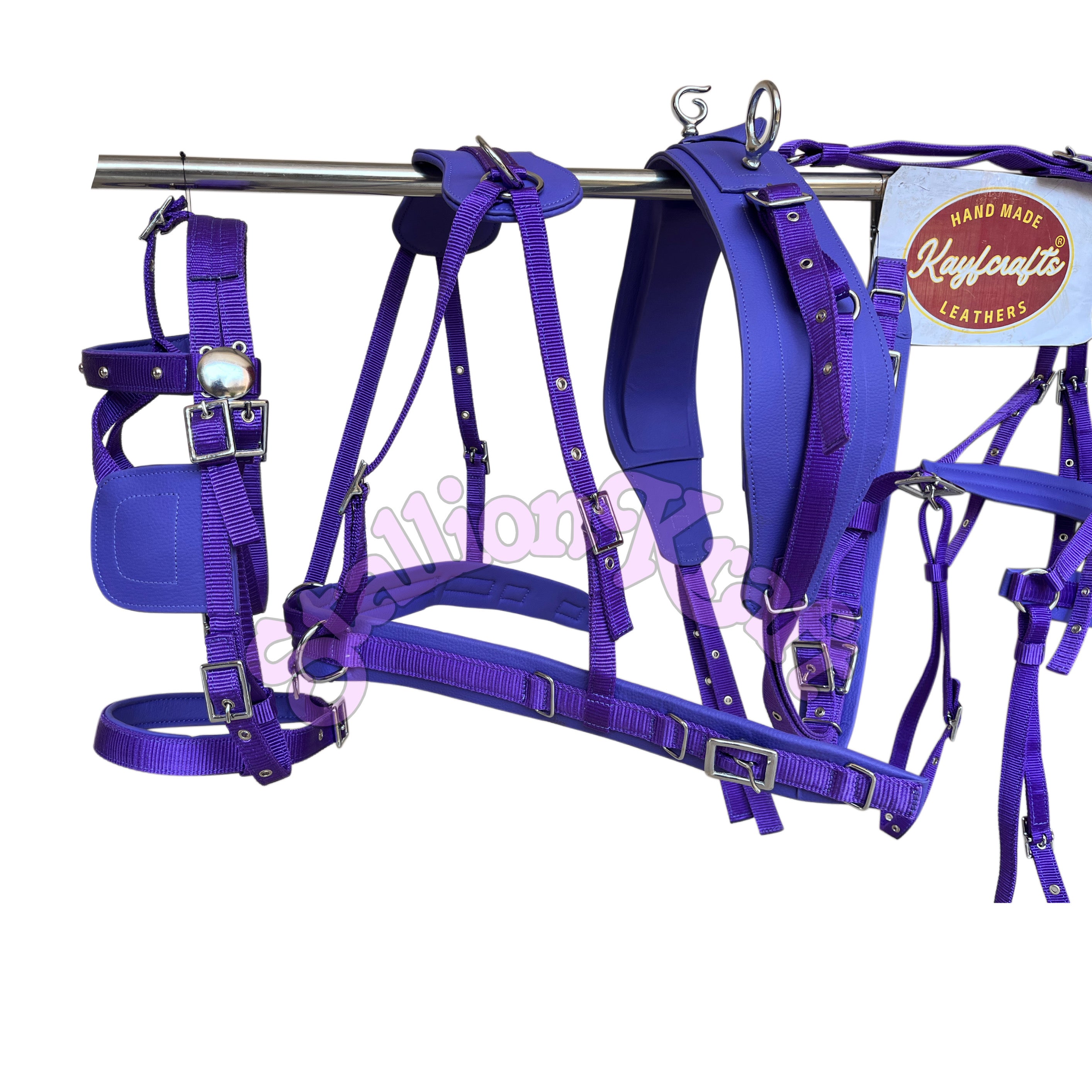Purple Nylon Horse Driving Harness  Single Horse Carriage and Cart Harness Set