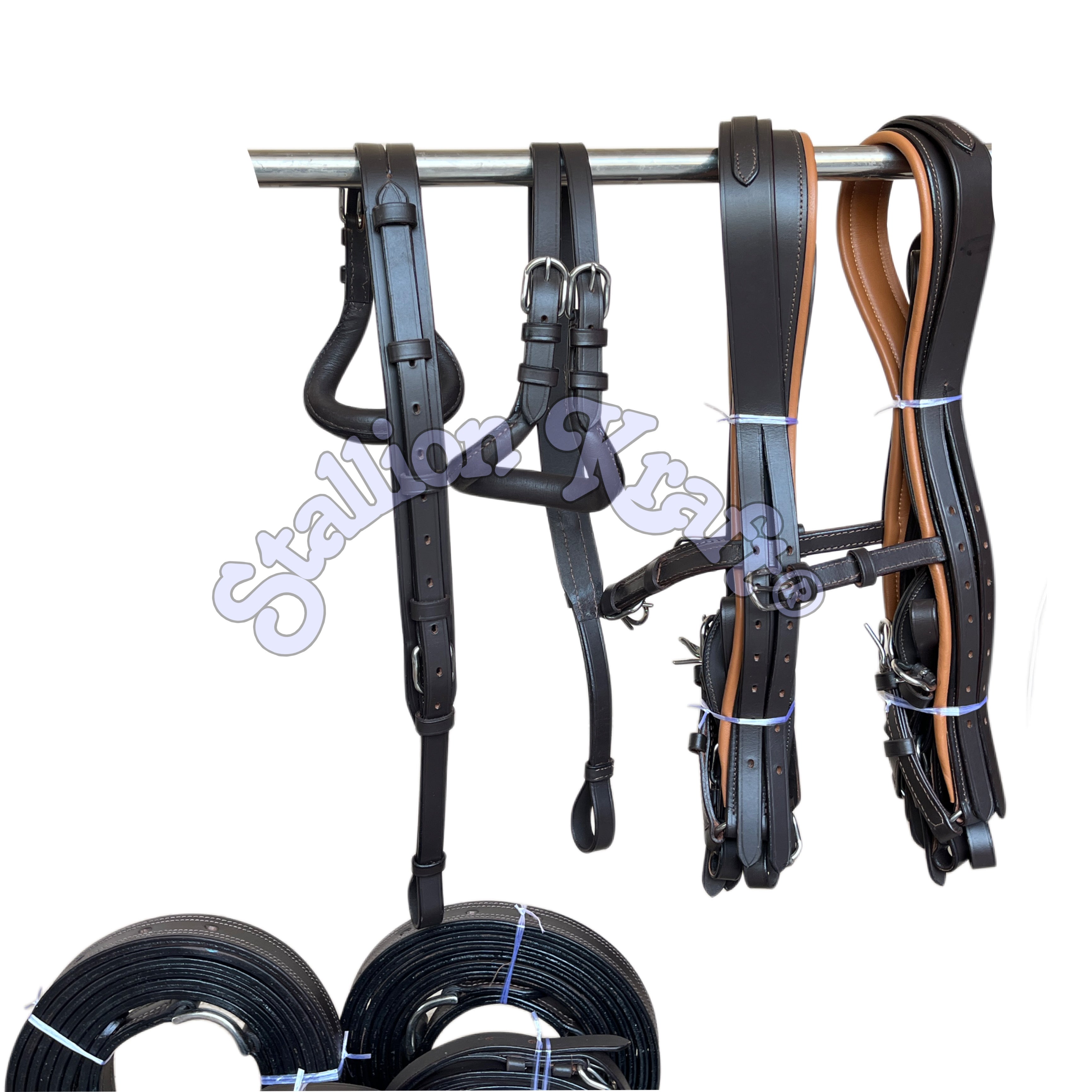 Anatomical French Collar Horse Driving Harness Tan and Brown Team Pair Carriage Harness