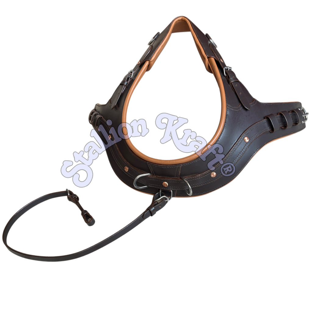 Anatomical French Collar Horse Driving Harness Tan and Brown Team Pair Carriage Harness