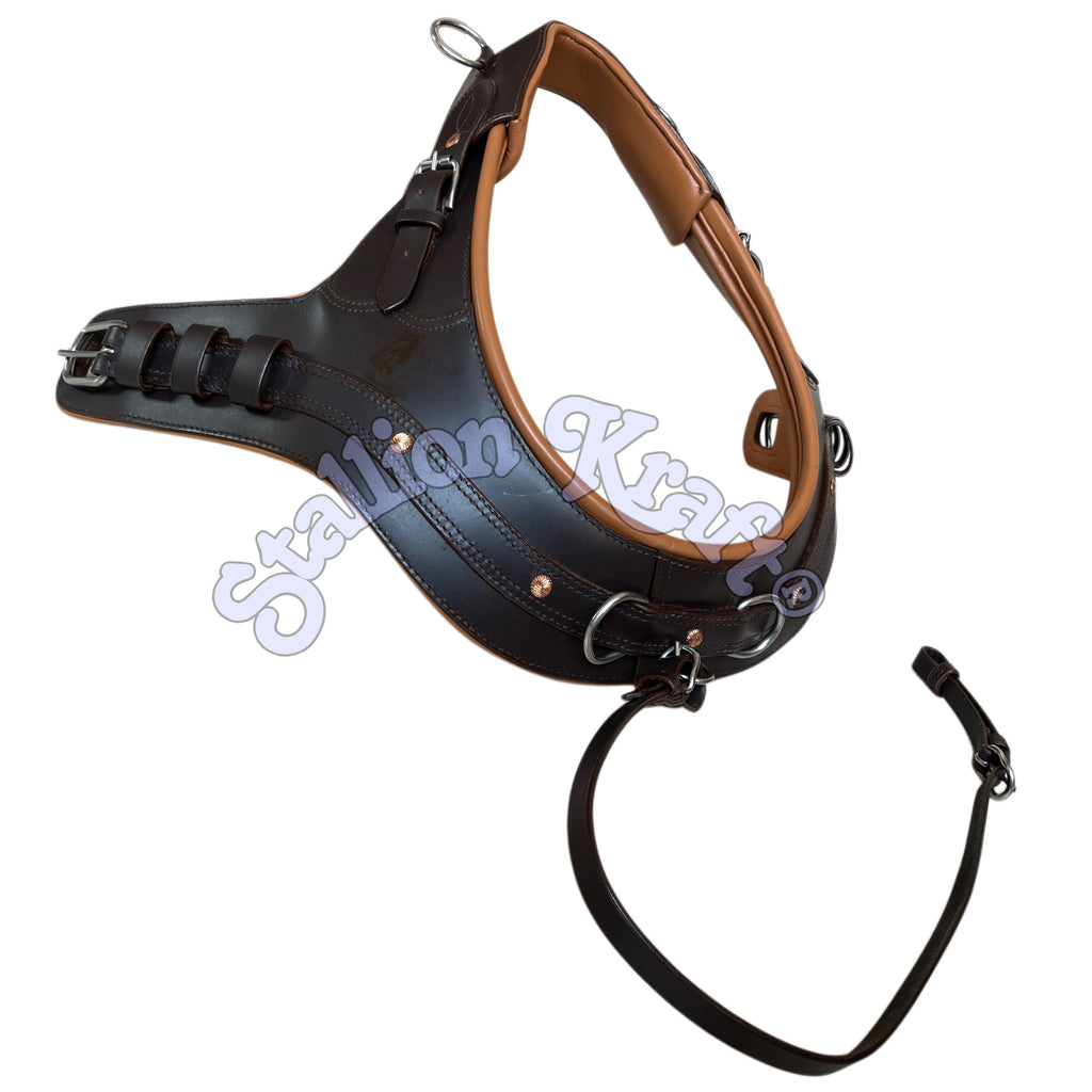 Anatomical French Collar Horse Driving Harness Tan and Brown Team Pair Carriage Harness