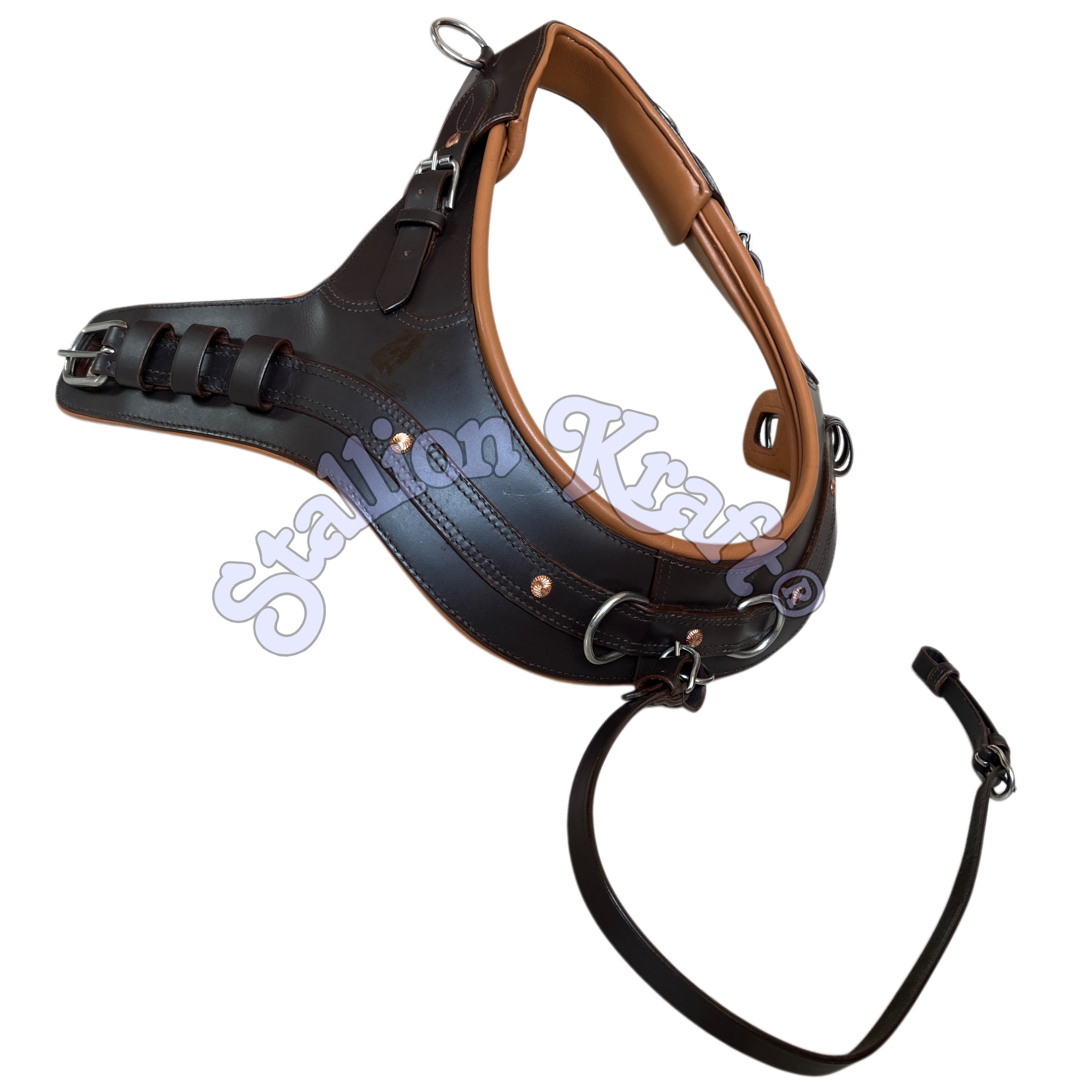 Anatomical French Collar Horse Driving Harness Tan and Brown Team Pair Carriage Harness