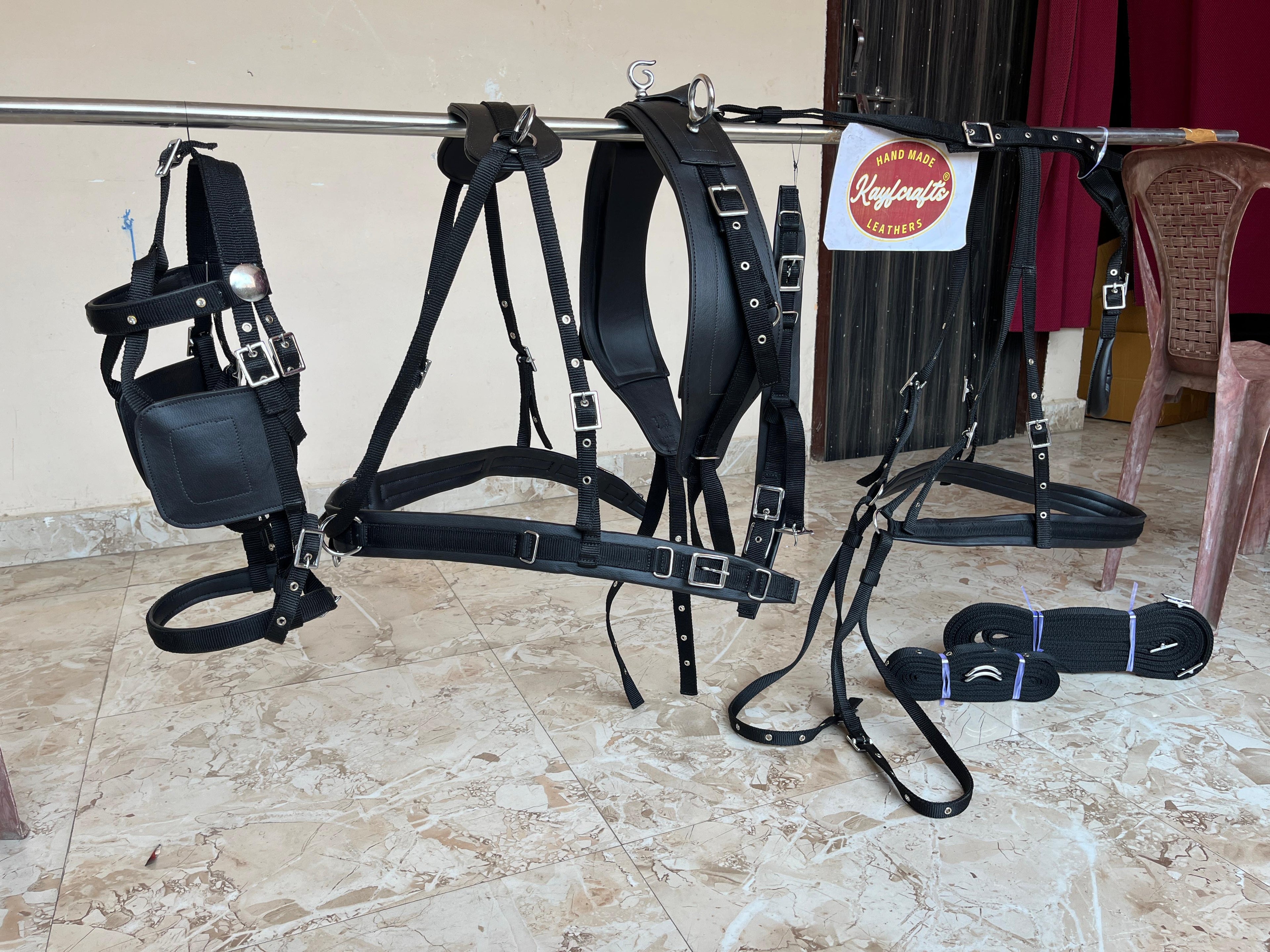 Black Nylon Horse Driving Harness for Carriage, Cart & Buggy Driving