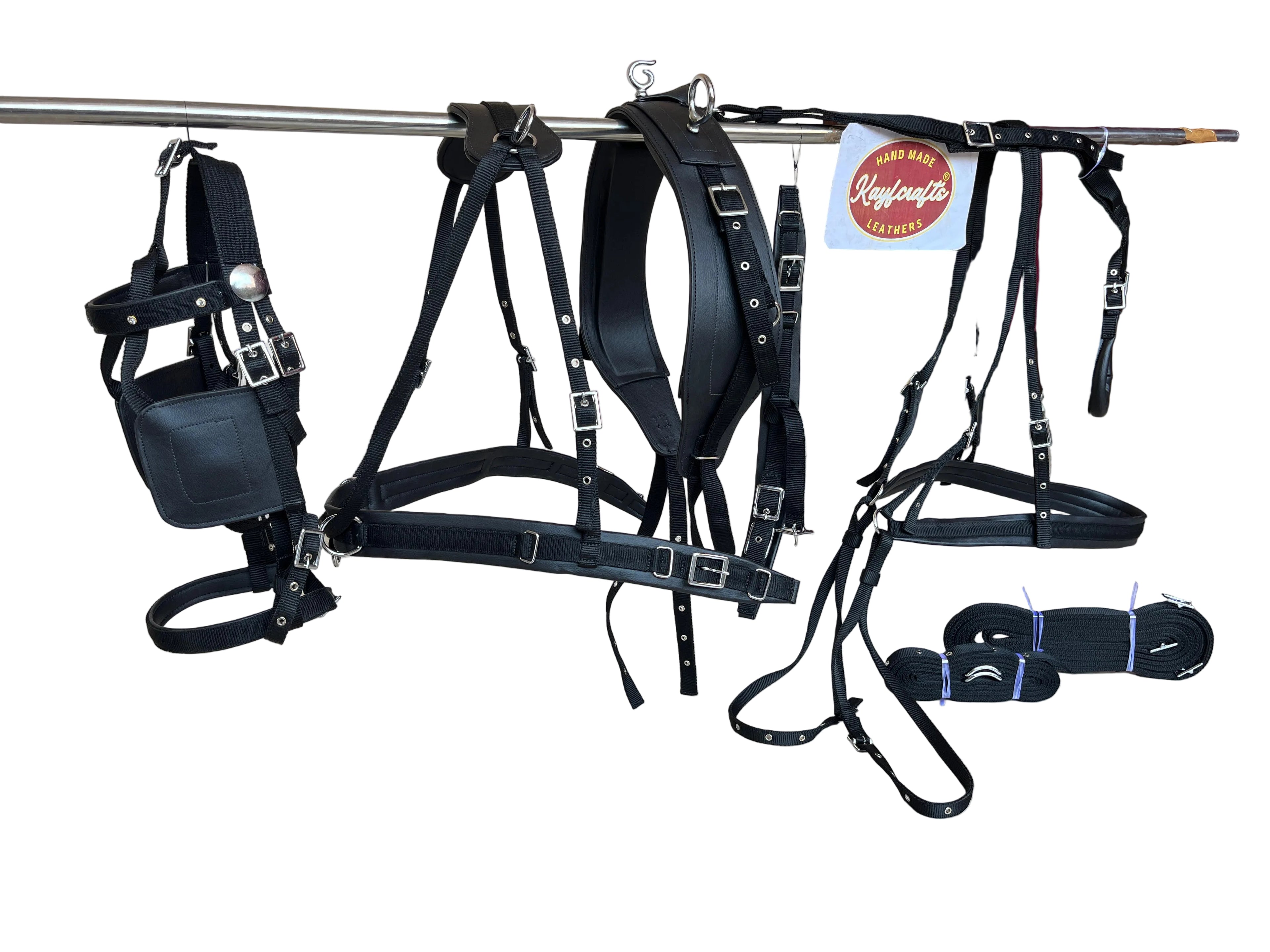 Black Nylon Horse Driving Harness for Carriage, Cart and Buggy Driving